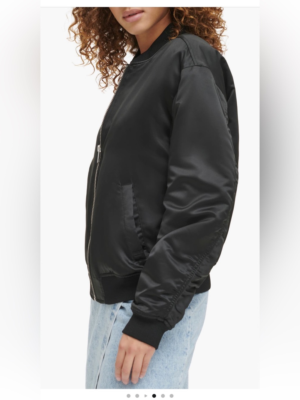 Levi's Oversize Bomber Jacket women’s black satin coat Large NWT - Picture 3 of 5